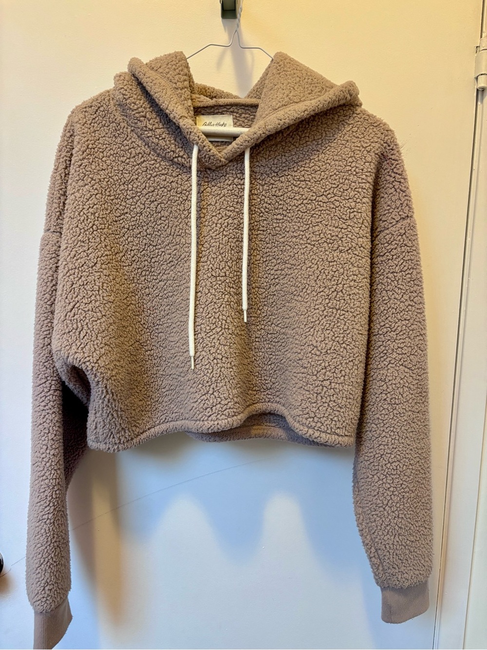 Gilly Hicks Cropped Sherpa Hoodie in Taupe - Size Small